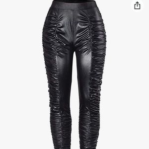 Ruched leather pants sold
